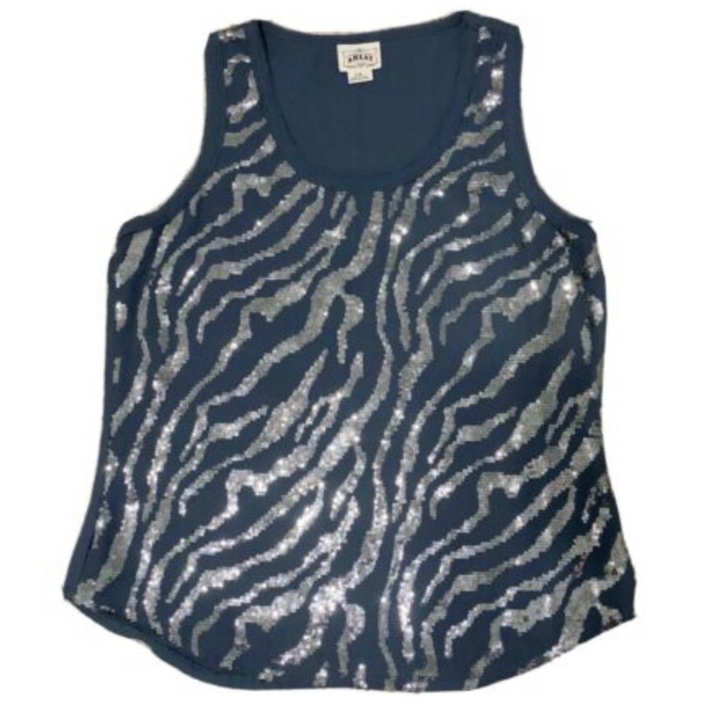 Ariat gray sequin bling zebra print western wear shell tank top size medium